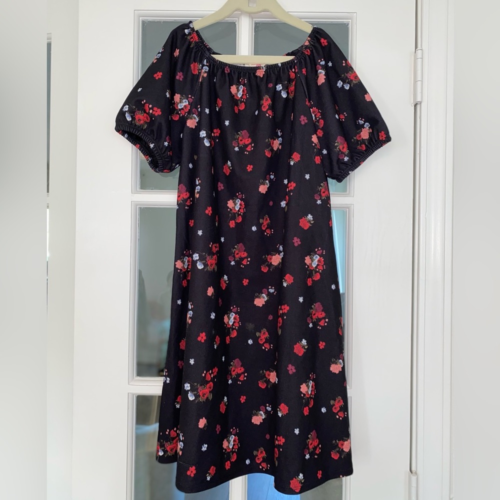 Black midi dress with red florals